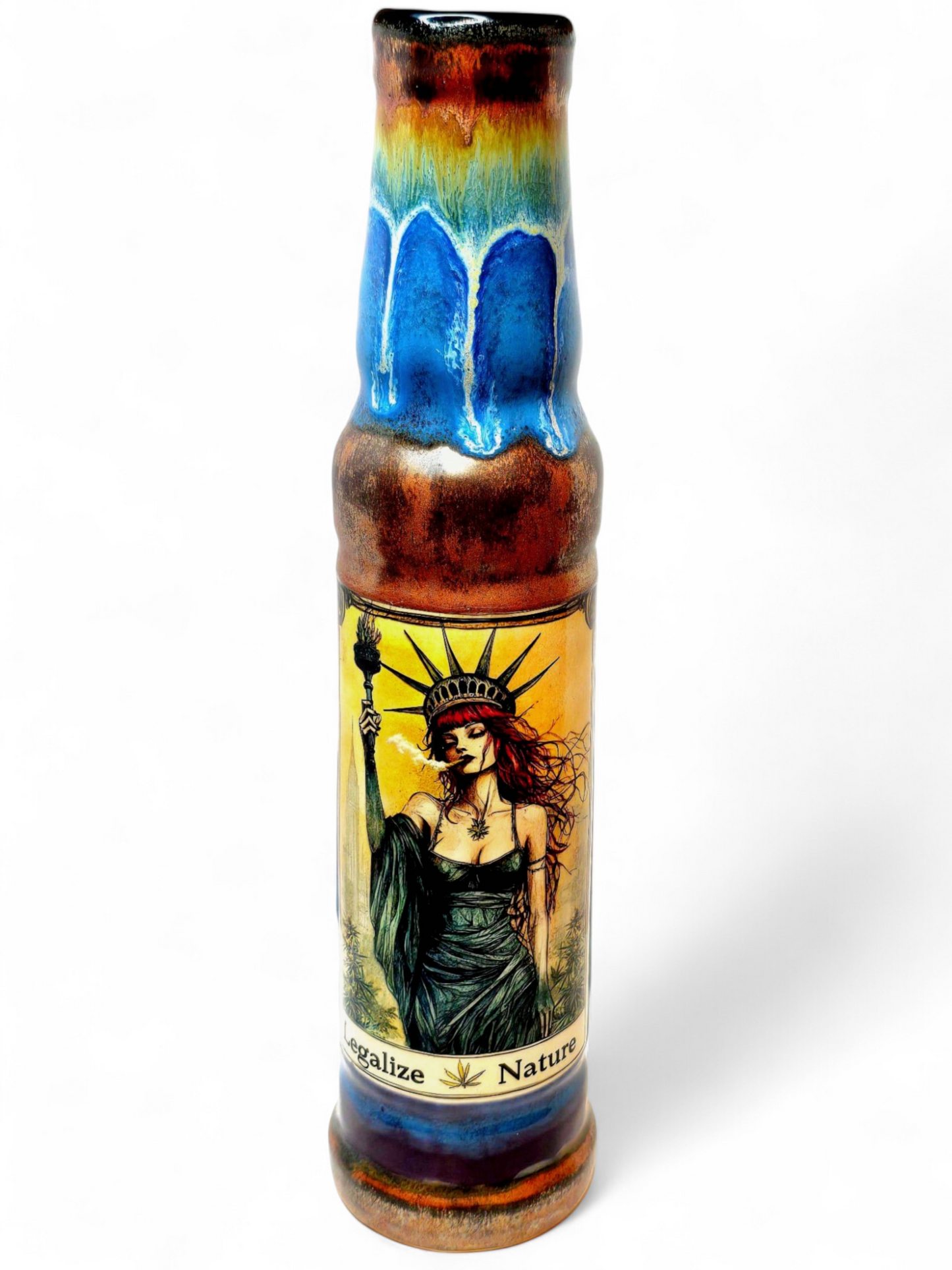 Blue Legalize Nature Ceramic Bong - Lady Liberty Stoned Earth x BerkshireBongs