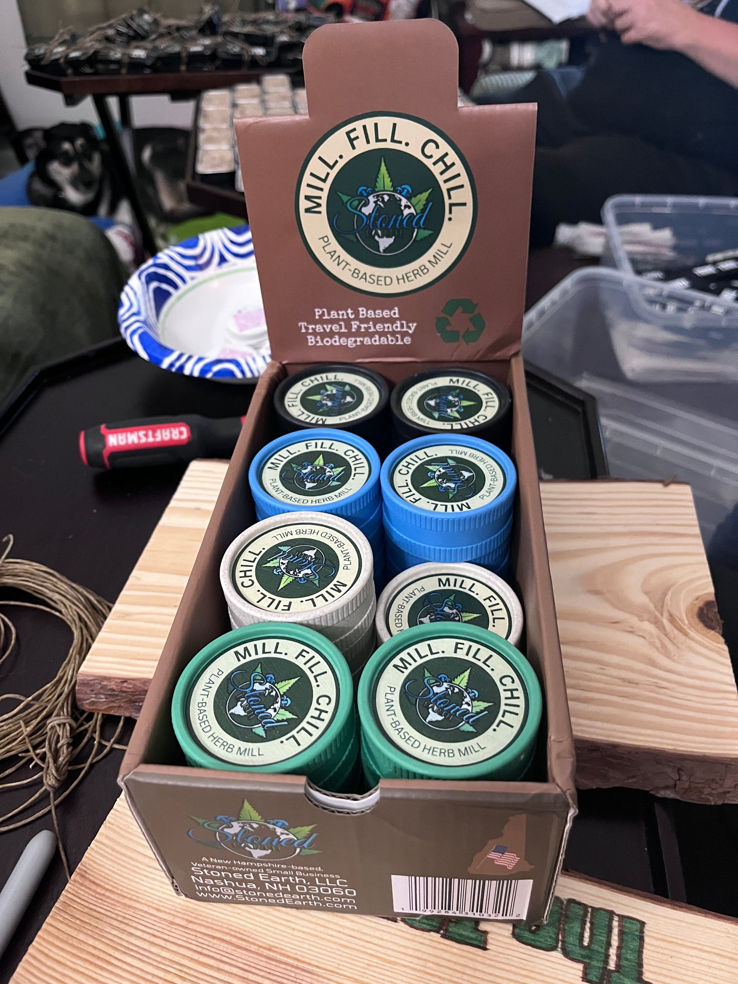 Biodegradable 2-pc Grinder, 24-ct Retail Case, 4-colors