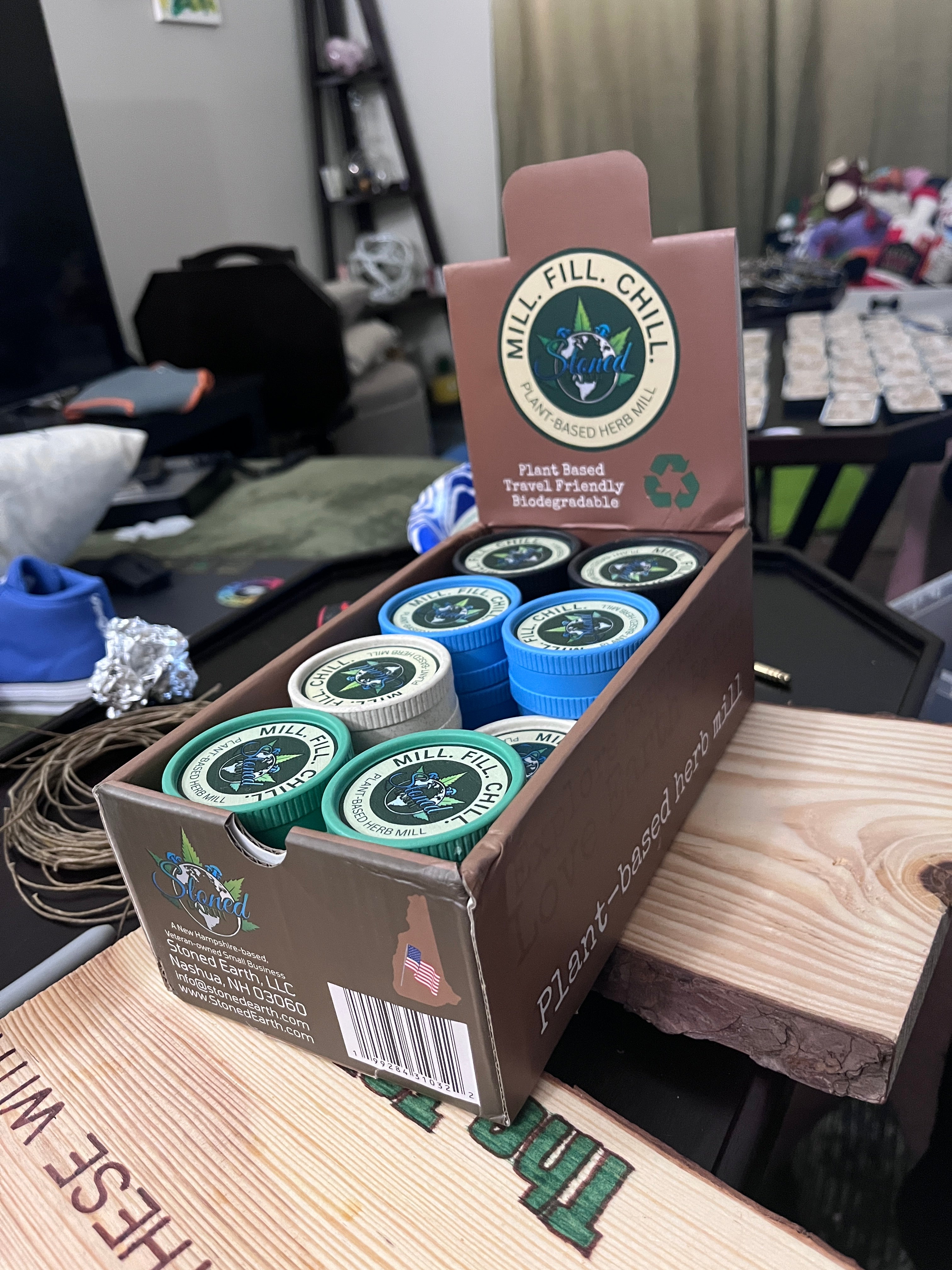 Biodegradable 2-pc Grinder, 24-ct Retail Case, 4-colors