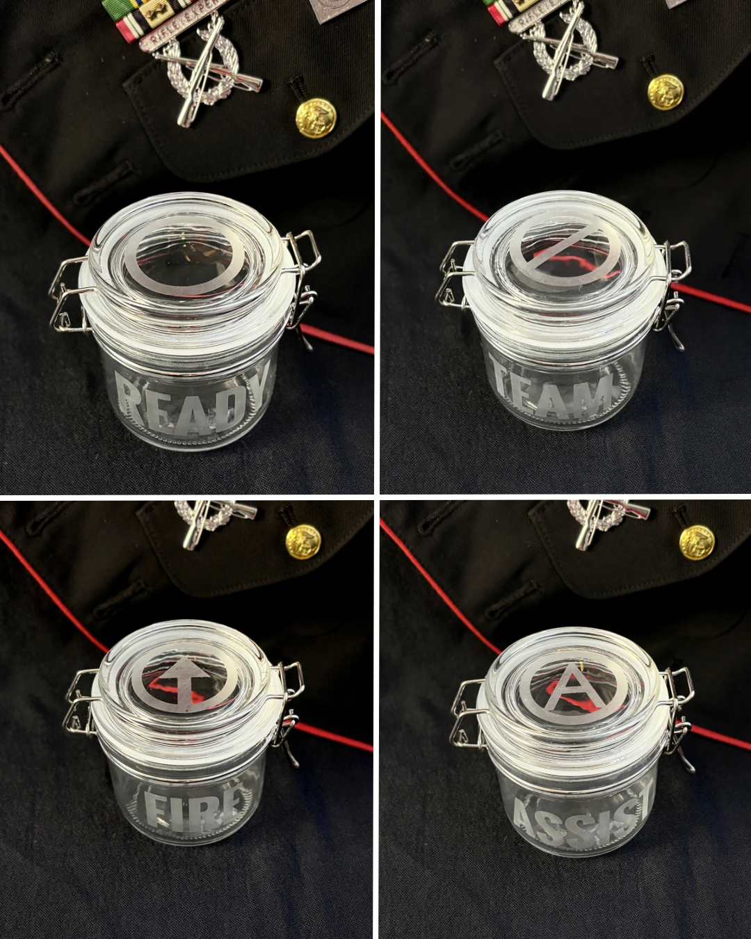 4-Pc Jar Set - Ready-Team-Fire-Assist Fireteam Stash Jars, 7oz