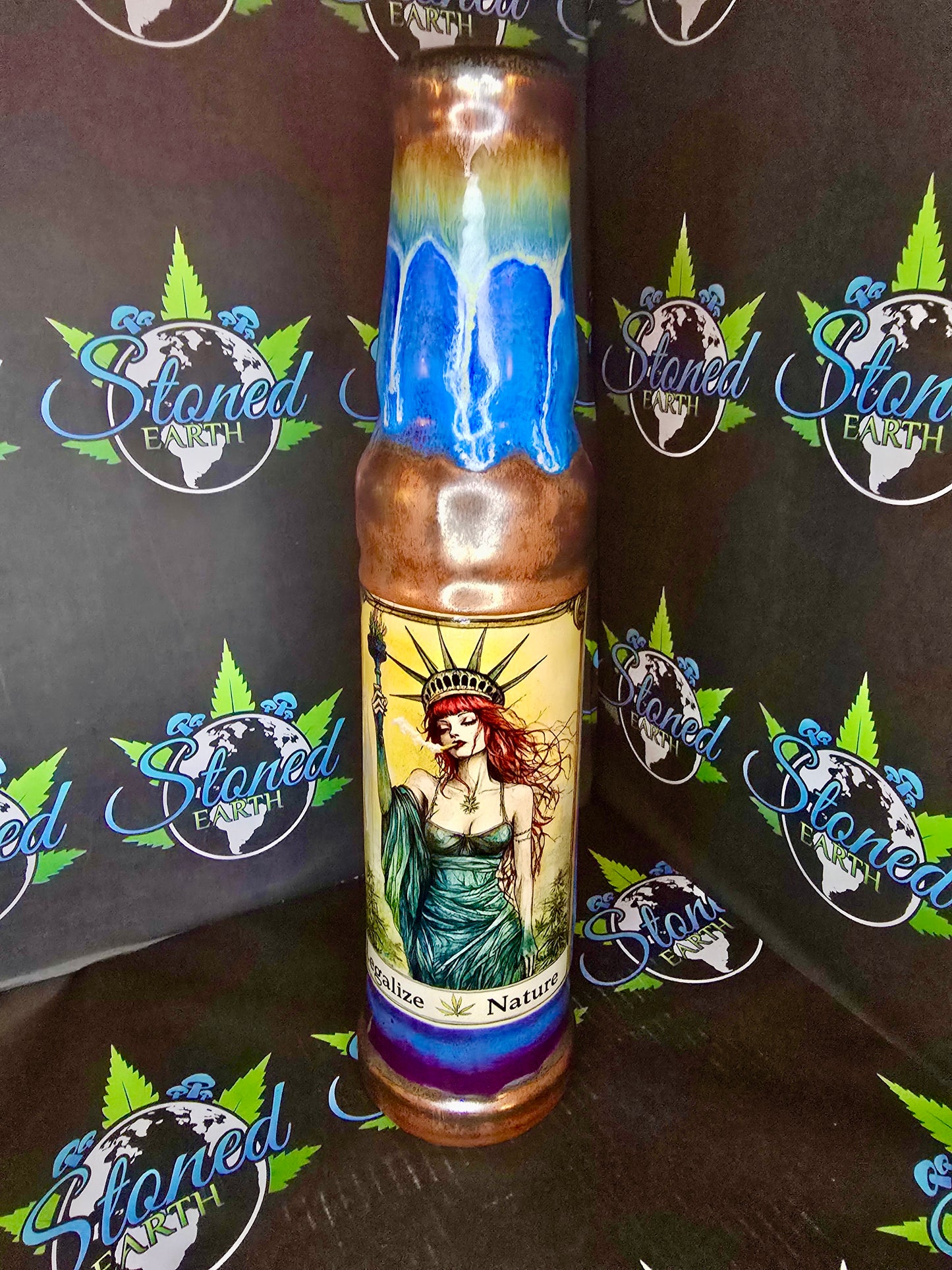 Blue Legalize Nature Ceramic Bong - Lady Liberty Stoned Earth x Berkshire Bongs