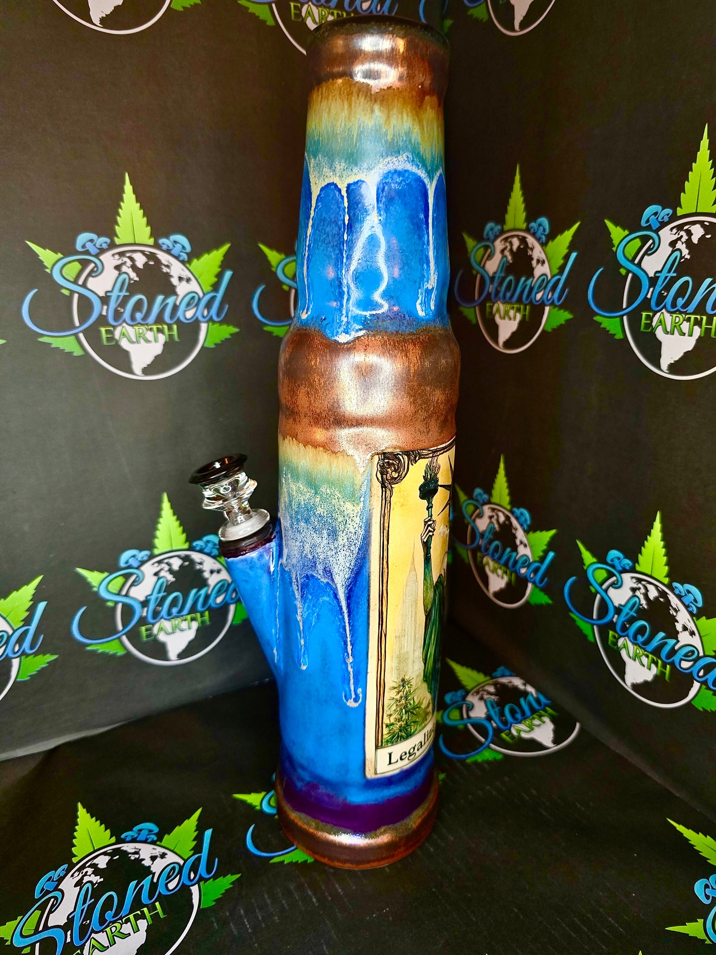 Blue Legalize Nature Ceramic Bong - Lady Liberty Stoned Earth x Berkshire Bongs