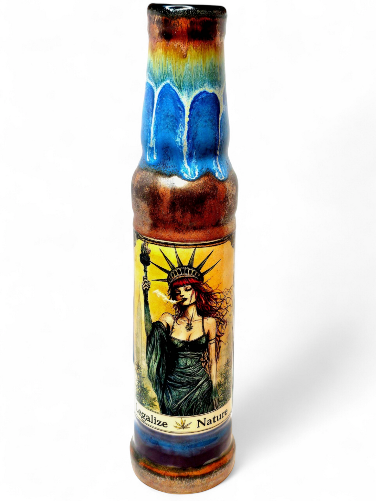 Blue Legalize Nature Ceramic Bong - Lady Liberty Stoned Earth x Berkshire Bongs